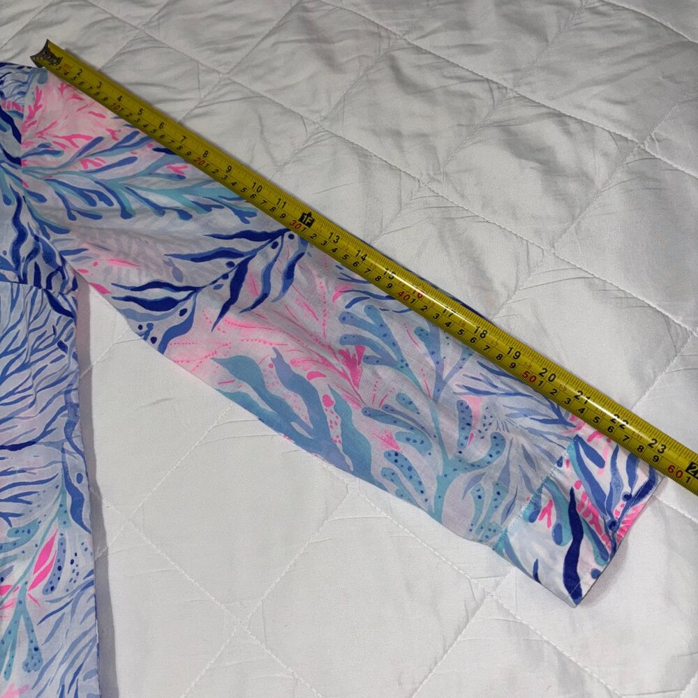 Lilly Pulitzer‎ Women’s S Cotton Tunic Top Button Front Pink Blue Tropical Print - Picture 11 of 11